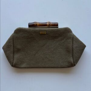 Gucci Olive Canvas Coin Purse Wallet with Bamboo Top